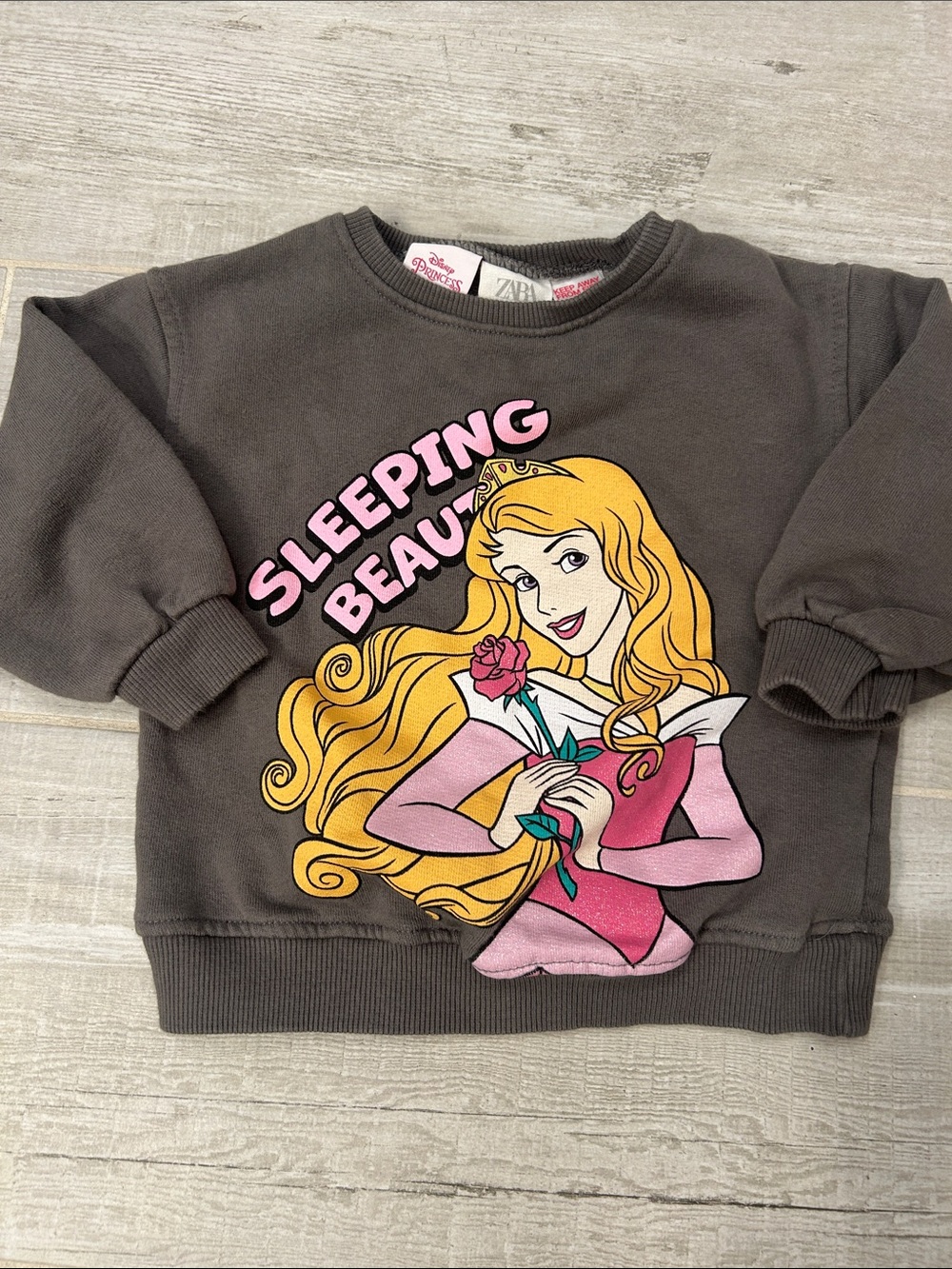 Zara Kids Sleeping Beauty Sweatshirt - Dark Gray, Pink & Yellow
